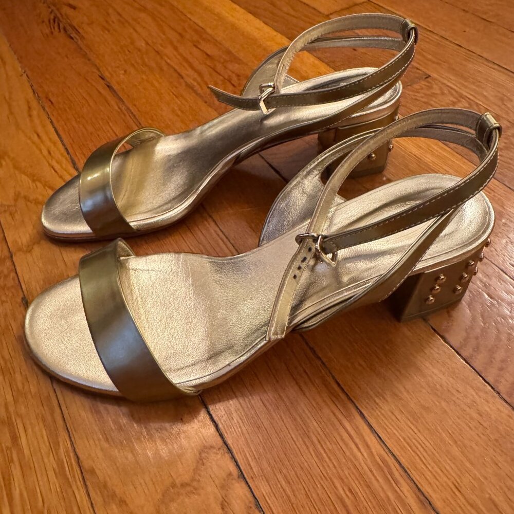TOD’S Gold Leather Block Heel Sandals, Size 7.5 - Picture 3 of 7